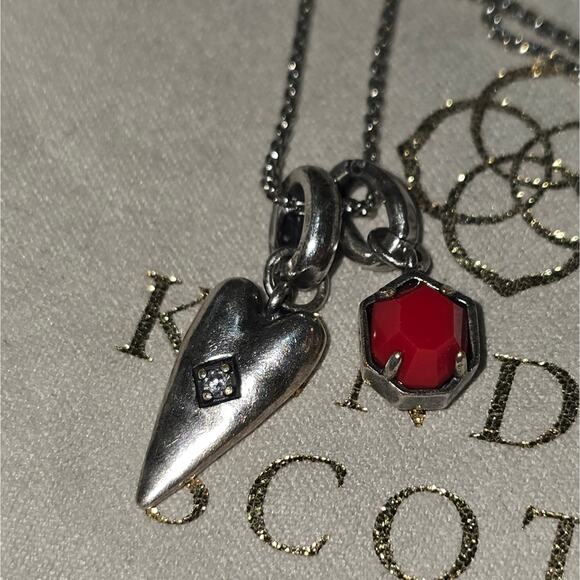 Kendra Scott Silver Necklace with Red Heart Charm Pendant - Picture 3 of 7